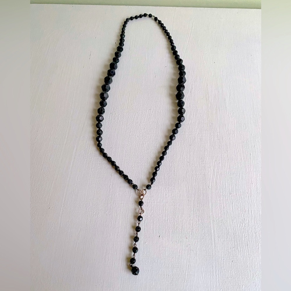 Vintage Black light-weight beaded necklace with Draping Neckline